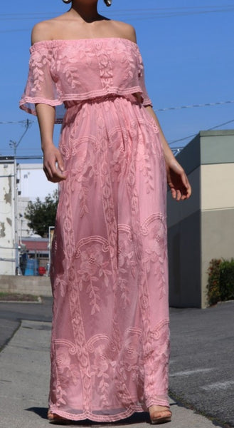 Mauve Lace Maxi Dress