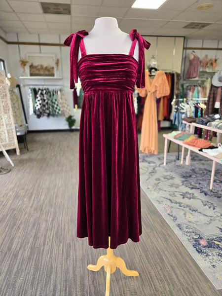 Burgundy Velvet Midi Dress