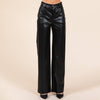 Black Faux Leather Bonded Fleece Wide Leg Pants