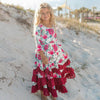 Kids Wine Rose Long Sleeve Winter Ruffles Dress