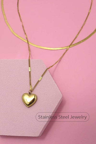 Stainless Steel Heart Layer Necklace