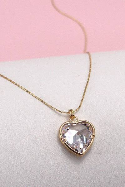 Gold CZ Heart Pendant Necklace