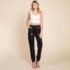 Black Faux Leather Drawstring Waist Pocketed Cargo Pants