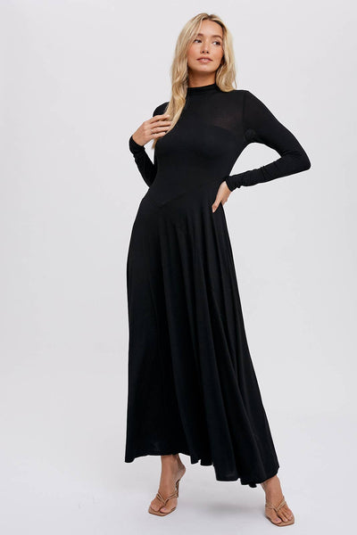 Black Mock Neck Maxi Dress