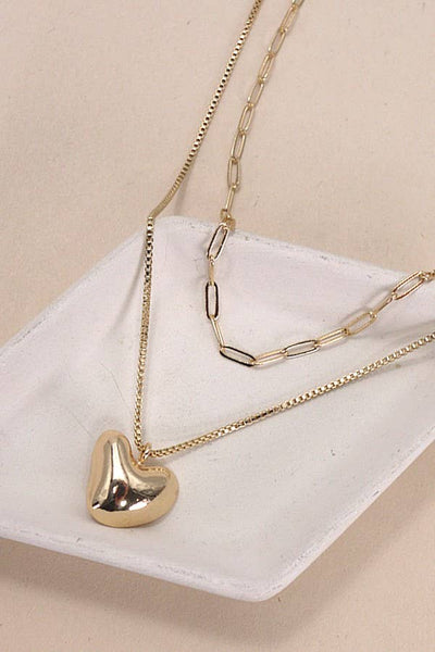 Heart Pendant Dbl Chain Necklace