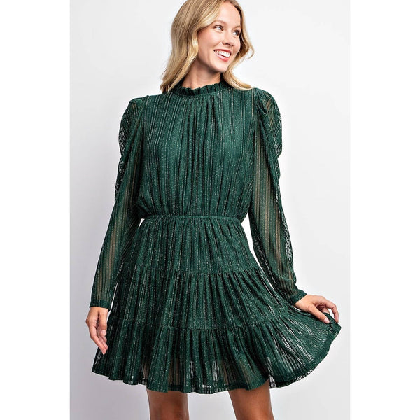 Lurex Hunter Green Puff Sleeve Dress