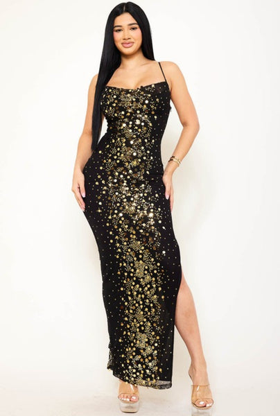 Black/Gold Sequin Mesh Bodycon Dress