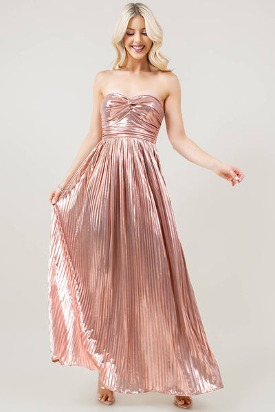 Mocha/Gold Metallic Fabric Shirring Tube Maxi Dress