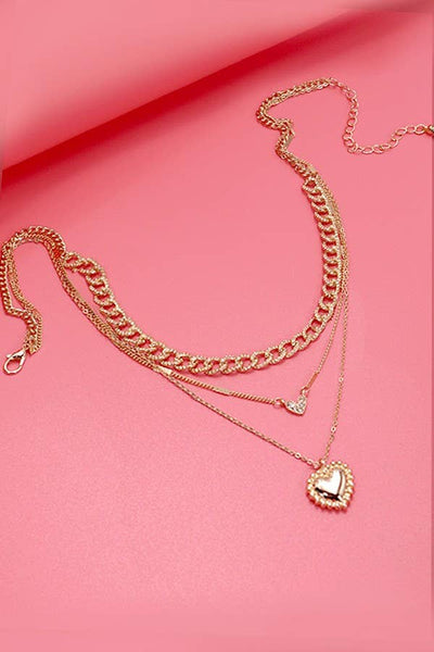 Multi Layer Heart Rhinestone Necklace