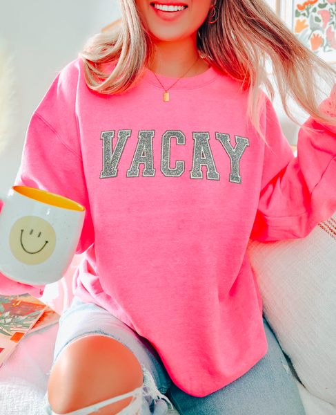 Neon Pink Vacay Glitter Sweatshirt