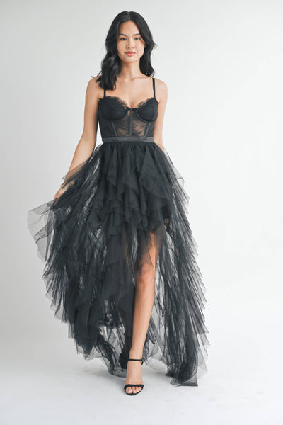 Black Tulle Maxi Dress W/Slit