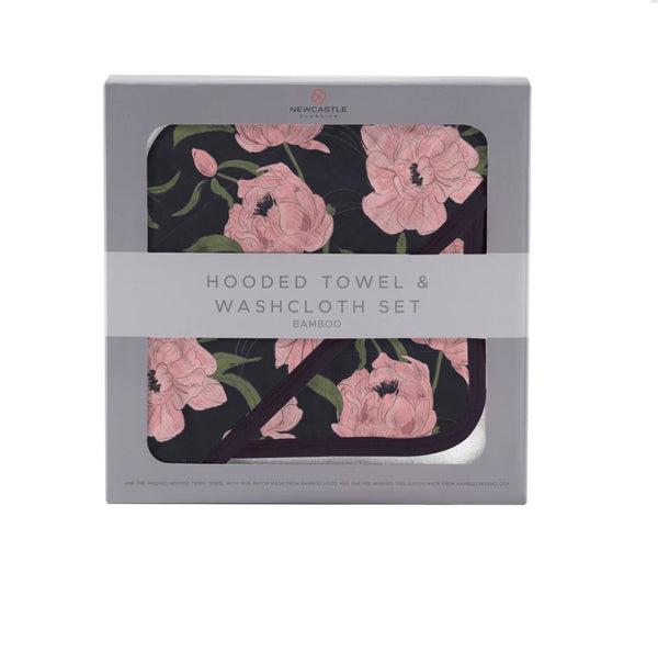 Peonies Hooded Towel and Washcloth Set