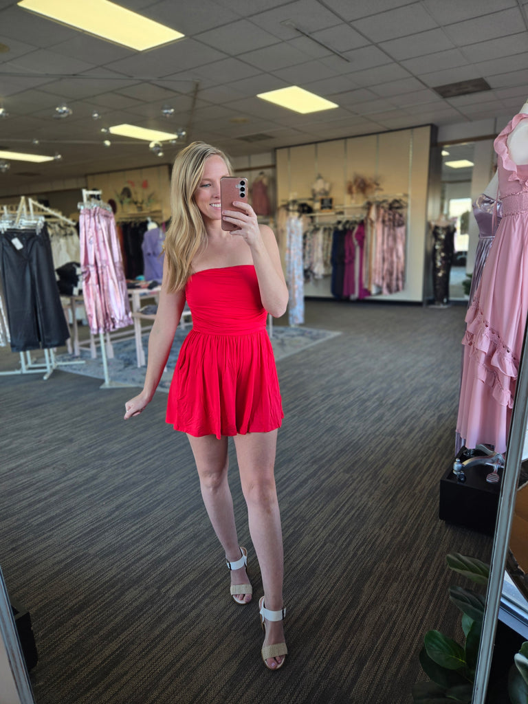 Red Strapless Tube Top Romper